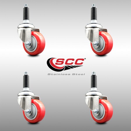 Service Caster 3.5 Inch 316SS Red Polyurethane Swivel 3/4 Inch Expanding Stem Caster Set SCC-SS316EX20S3514-PPUB-RED-34-4